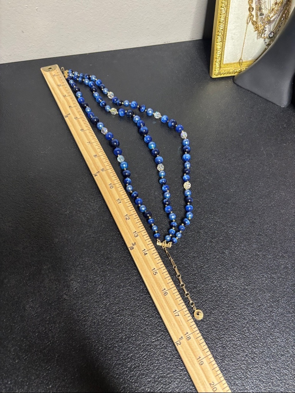 Vintage Lisner Signed Layered Collar Blue Beaded Gold Tone Statement Necklace - Picture 6 of 7
